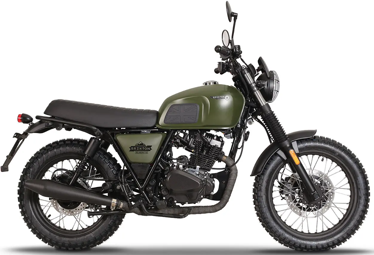 Moto modelo Felsberg 125​ de color verde militar