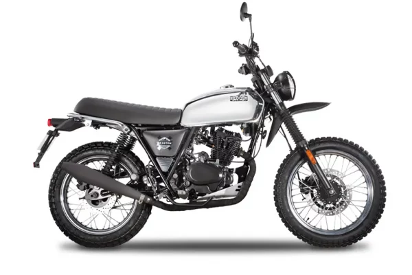 Moto modelo Felsberg 125 XC​ de color negro y plata
